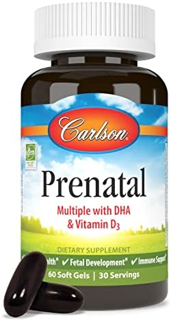 Carlson – Prenatal, Multiple with DHA & Vitamin D3, Pregnancy Health, Fetal Development & Immune Support, 60 Softgels