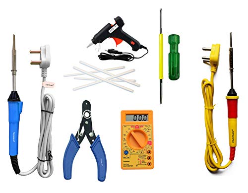 FADMAN Soldering Iron 25 W Simple | Digital Multimeter | 2 IN 1 Screw Driver | Wire Cutter | Black 20 Watt Glue Gun & Glue Sticks (7 MM)| (Yellow+Red) (Blue+Grey)