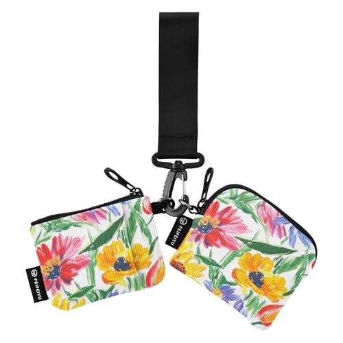 Monedero doble con diseño de girasoles amarillos y tulipanes rojos para mujer, mini monedero con cremallera y bolsillo para monedas con cremallera para hombres y mujeres, 2 piezas, Girasoles amarillos