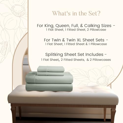 Image of Deep Pocket Queen Sheets Set, 4 Piece Sheets Queen Size Bed Set - Mineral | 800TC Egyptian Cotton, Sateen Weave Luxury Bedding with Fully elasticized Fitted Sheet & Pillowcase Sets, Sage Green Sheet