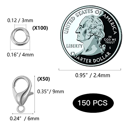 Wholesale Pack-50 PCS 9mm Stainless Steel Lobster Clasps and 100 PCS 4mm Open Jump Rings Set Jewelry Making Findings