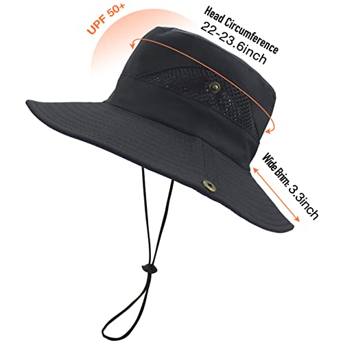 Men's Sun Hat Summer Outdoor Uv Protection Mesh Wide Brim Bucket Hats Waterproof Packable Boonie Safari Fishing Cap For Hunting Hiking Camping Gardening Beach Black #TOP1