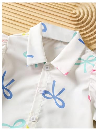 Verdusa Girl's Cute Bowknot Puff Sleeve Blouse Tops Button Down Collared Shirts3