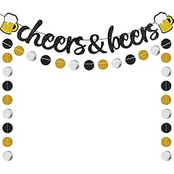 Cheers & Beers Bachelor Party Decorations(Black Gold) | Cheers & Beers Banner Birthday Party Decorations - Bachelorette Anniversarty and More Decor (Black Gold)