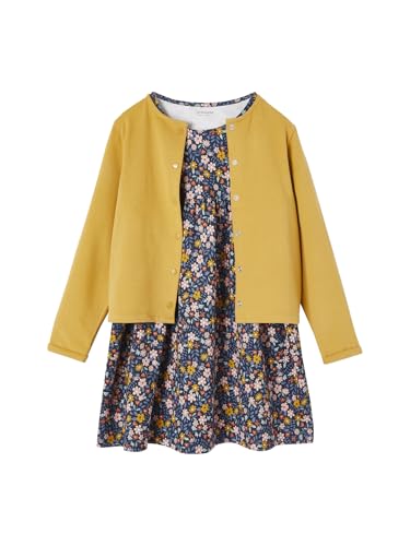 Vertbaudet Mädchen-Set: Sweatjacke & Blumenkleid senfgelb 146/152