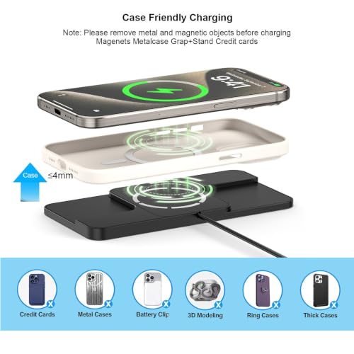 Image of Wireless Charger Car Magnetic Charging pad Fast Wireless Phone Charger Cell Phone Cordless Charging mat Compatible with iPhone 16 /15 /14 /13 /12, Airpods Earbuds(C11MAG)
