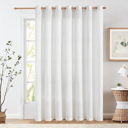jinchan Linen White Curtain for Living Room Divider Extra Wide
