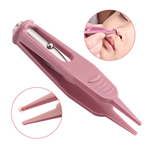 Image of 2 Pcs Infant Nose Cleaning Tweezers Round-Head Baby Booger Clips Nose Ear Cleaning Pliers Nose Booger Nippers with LED Light