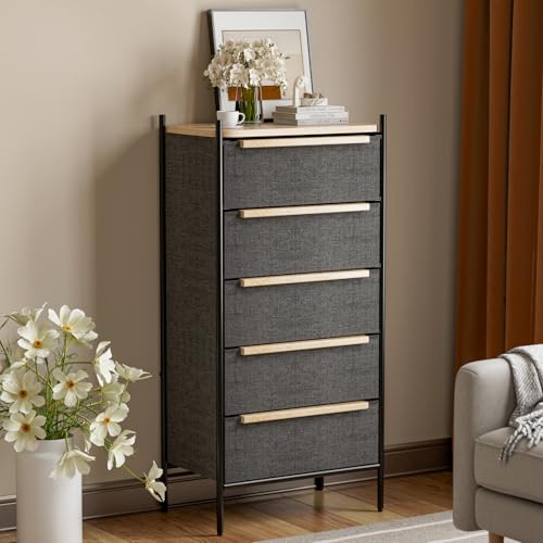 IKIFLY 収納チェストタンス 収納 大容量 引き出し 箪笥 布製 洋服タンス おしゃれ たんす スリム 衣類収納 キャビネットリビングチェスト 寝室収納 軽量 お洒落 コンパクト 大容量 転倒防止 安定感 組み立て簡単 一人暮らし5段5杯【幅57.5 奥行35 高さ119 CM】