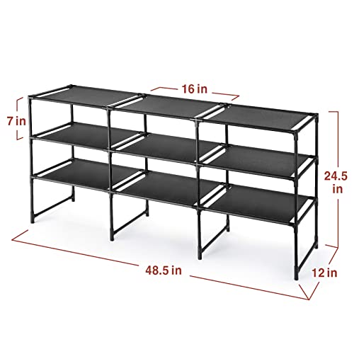 HOUSE AGAIN 4 Tier Long Shoe Rack for Closet, Shoe Shelf 24-Pairs Wide Non-woven Cloth Max Weight 100LBS, Storage Organize for Floor, Bedroom, Entryways, Garages, Dorm, Apartments, Black - Thumbnail 2