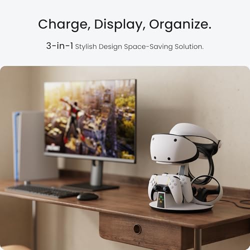 Image of KIWI design D2 3-in-1 Controller Charging Station for PSVR2 and PS5 | VR Display Stand, LED-Charging Indicator