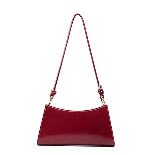 Genuine leather fashionable single-shoulder bag, versatile and multi-functional commuting bag (wine red)