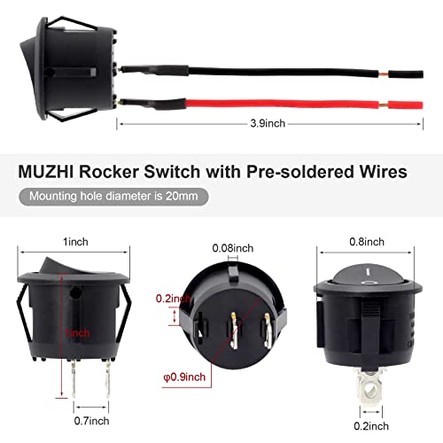 Muzhi LSY-AAZV-IT-20230804-24305 Round Rocker Switch, 6 Pcs Mini Rocker Switch, 12 Volt On Off Toggle Switch With Pre-Wired 6A/250V 10A/125V Ac, 12Vdc Electrical Switches thumb #1