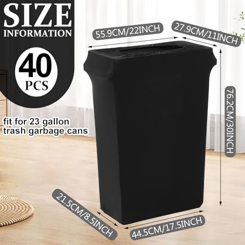 Image of Windyun 40 Pcs 23 Gallon Spandex Stretchable Trash Can Cover Wedding Party Fundraiser Decorations for Home Garden (Not Include Trash Can) (Black)