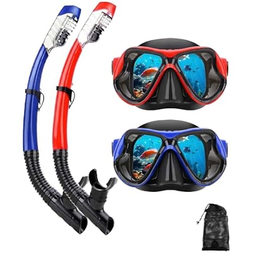 Snorkeling Gear for Adults Kids, Dry-Top Snorkel Mask Set, Anti-Fog Scuba Diving Snorkle mask Set Adult Youth, Dive mask, Adjustable Swimming Diving Snorkeling Packages