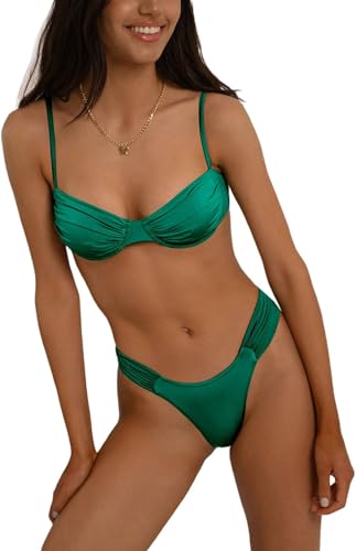 Siyova Bikini Set Donna 2 Pezzi Costume da Bagno Tinta Unita con Reggiseno e Mutandine Costumi da Mare Spiaggia Estate Vacanza Beachwear Swimwear (Verde Foresta, M)