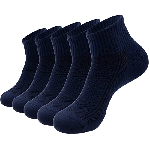 Mens Combed Cotton Cushioned Athletic Running Ankle Quarter Socks (5 Pack) w/Arch Compression