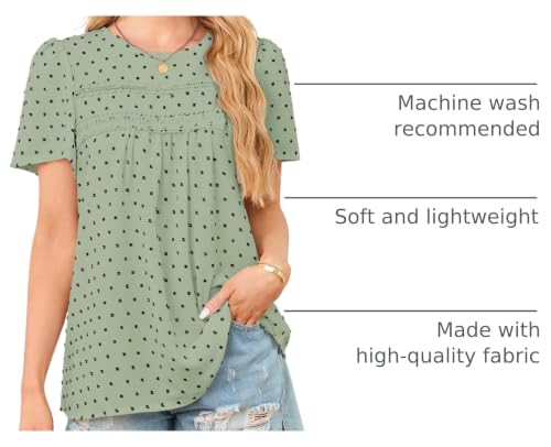 Image of Falechay Womens Summer Tops Crewneck Short Sleeve Shirts Casual Chiffon Blouses Flowy Lace Hem Boho Clothing Trendy 2026
