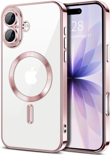 Image of VONZEE Compatible with iPhone 17 Case, MagSafe Compatible Transparent Shockproof Back Cover, Anti-Yellow Slim Protective Case with Camera Protection, Clear Magnetic Phone Case, Ro