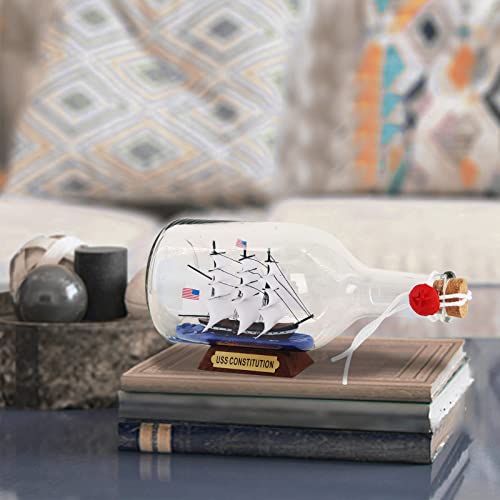 Black Pearl Caribbean Pirate Model Ship in a Bottle Glass Ornament Table top Nautical Home Decoration Mayflower USS Constitution USCG Eagle Gift for boy (Constitution 9")