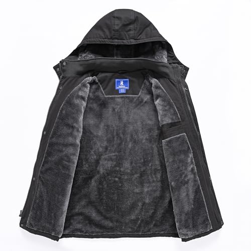 Image of Rapoo Men's Winter Jacket Cotton Work Military Jackets Fleece Lined Thick Warm Cargo Coats with Hooded