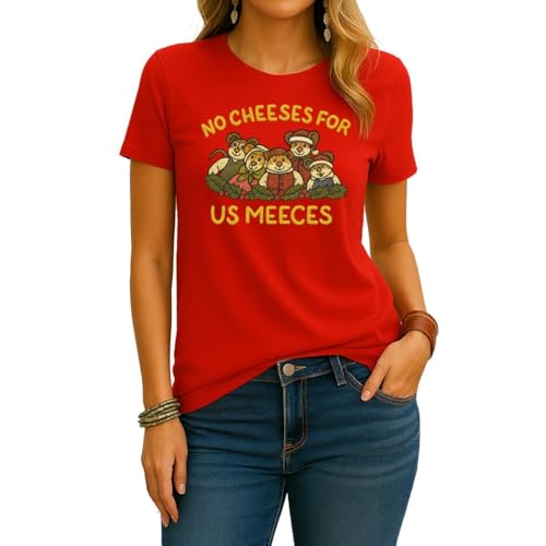 Mäuse | No Cheeses für us Meeces | Weihnachten Christmas X-Mas Damen T-Shirt, Rot, L