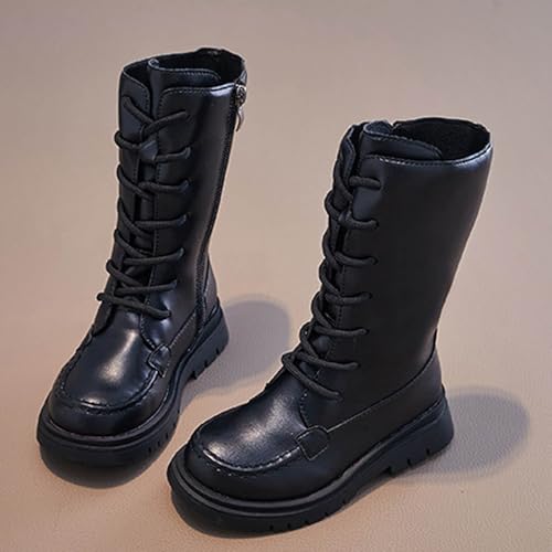 Girls Lace-Up Boots Wide Calf High Tall Boots with Side Zipper Fashion Goth Punk Lug Sole Riding Combat Winter Shoes2