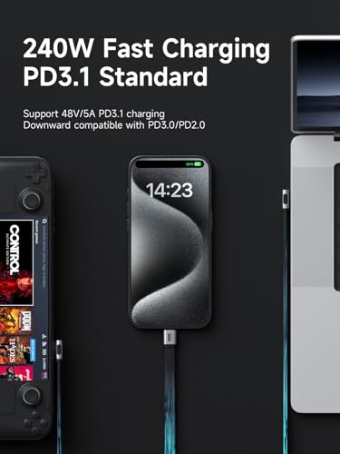Image of Hagibis USB4 cable, 80Gbps Data Transfer, 240W Fast Charging USB-C Cable, 8K@60Hz USB 4 V2.0 Short Cable for iPhone 17 16 15 Pro Max, iPad Pro, Thunderbolt 5 /4 (Vertical 90 Degree, 15cm)