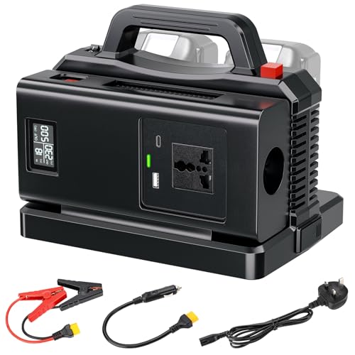 2-in-1 Portable Inverter Charger, 500W Pure Sine Wave Inverter & 2-Ports Charger Simultaneous Charging for Makita 18V Battery, DC 18V to AC Outlet 230V Power Converter for RV Camp Off-Grid