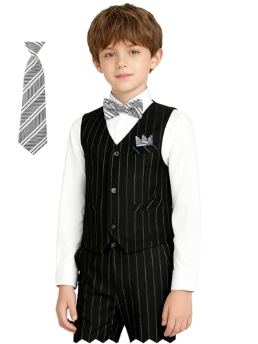 Image of Boy Suits Stripe Tuxedo Suit Set Complete Outfit Formal Wedding Party Wear Ring Bearer Outfit