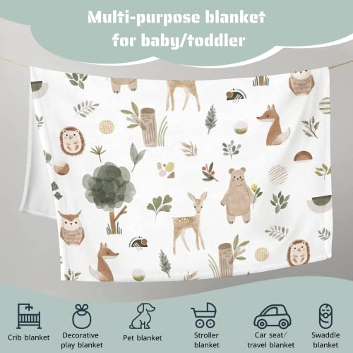 Hawskgfub Woodland Animals Neutral Baby Boy Girl Blanket, Nursery Boho Forest Bear Deer Fox Owl Flannel Fleece Swaddle Receiving Blankets, Soft Unisex Toddler Infant Kids Newborn Crib Bedding 30 X 40 #TOP5