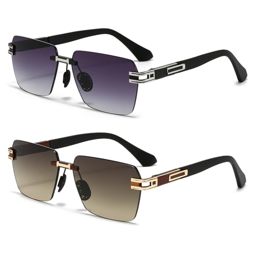 Image of SUNGAIT Rimless Rectangle Sunglasses Square Frameless Shades for Men Women Y2K Vintage UV Protection