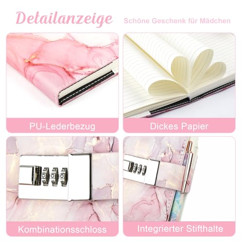 Honosen Tagebuch mit Schloss, A5 Schreibtagebuch für Mädchen, Geschenk zum Schulanfang, Notizbuch-Set mit Kugelschreiber,Stifteetui,etc, Teenager Mädchen Schreibwaren Geschenke 8 9 10 11 12 13 Jahre