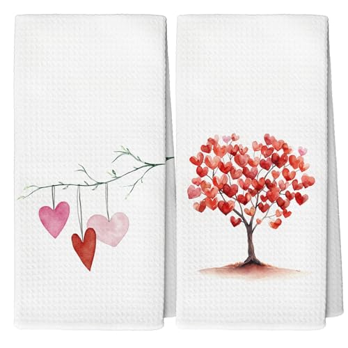 Valentine's Day Kitchen Decor: Transform Your Space with Heartfelt Touches 9 YLZlhb Red Heart Kitchen Towels Set of 2, Valentine’s Day Gifts for Girls Women, Red Heart Love Tree Decoration Tea Towels Kitchen Hand Towels 16x24 Inch for Bathroom Kitchen Decor