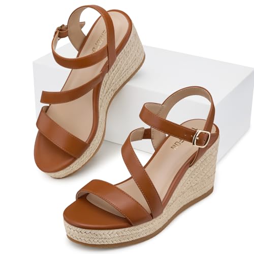Image of TEMOFON Wedge Sandals for Women Platform: Espadrille Ankle Strap Buckle Wedge - Comfortable Dressy Summer Womens Sandals