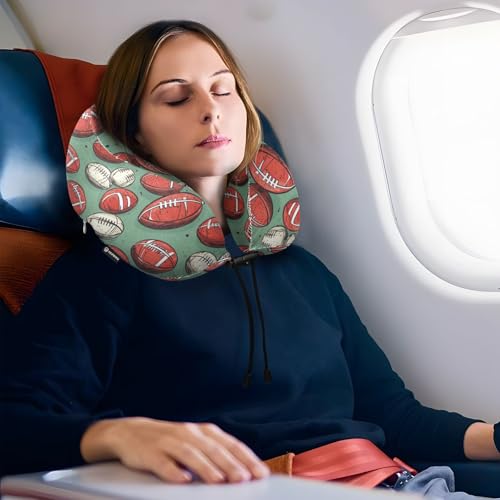 ALAZA Retro Style American Football Balls Travel Neck Pillow Memory Foam Neck Pillow with Storage Bag,Soft Travel Pillow for Sleeping Travel Airplane Car Office Home