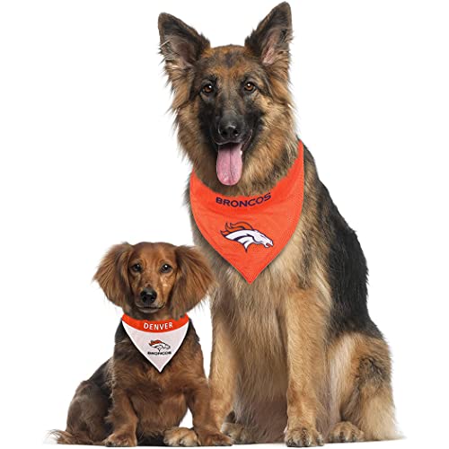Nfl Dog Bandana - Denver Broncos Reversible Pet Bandana. 2 Sided Sports Bandana With A Premium Embroidery Team Logo, Small/Medium. - 2 Sizes & 32 Nfl Teams Available #TOP5