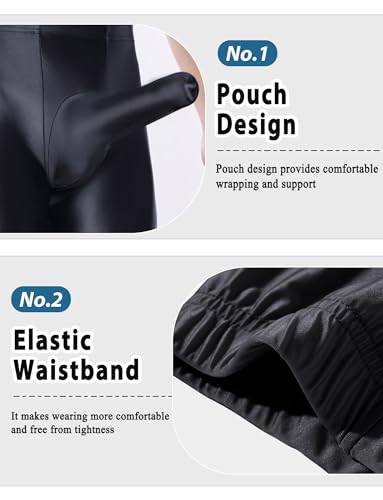 FEOYA Men's Shiny Glossy Oily Compression Shorts Tights Bulge Pouch Skinny See Through Sheer Trunks Bottoms for Bodybuilding3