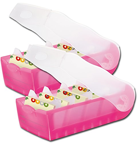 HAN Lernkarteibox CROCO A7 quer, für bis zu 900 Karten, inkl. 100 Karten und 5 Stützplatten (transluzent-pink / 2 Boxen)