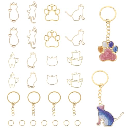 Boutigem 32Pcs Cat Theme Alloy Open Back Bezel Charms Golden Paw Printed Cat Shape Hollow Pressed Frame Charms Pet Animal Bezel Setting Tray for Resin DIY Necklace Pendants Keychain Jewelry Making by Boutigem - Used condition - Image 8