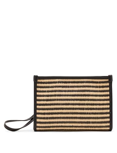 Anne Klein Womens Stripe Straw Wristlet, Natural Black Stripe/Black