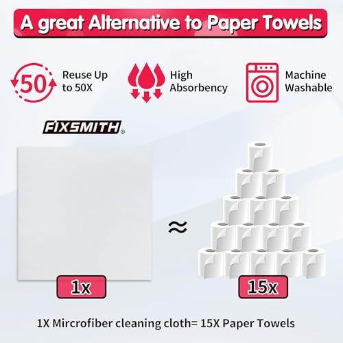 FIXSMITH White Microfiber Cleaning Cloth, Pack of 100, 11.5"X11.5" Cleaning Rags for Housekeeping and Kitchen, Reusable Shop Towels, Microfiber Towels for Cars, Lint Free, Scratch-Free by FIXSMITH - Used condition - Image 4