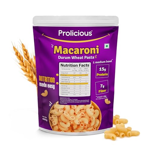 Image of Prolicious Macaroni Pasta | Upgrade Your Pasta Time | 15g Protein + 7g Fibre | Durum Wheat & Peanut Flour | No Maida, Not Fried | 2.6X More Protein | For Masala, White Sauce, Baked & More | 400g
