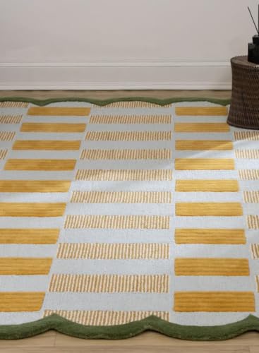 Saffron Rugs Hand-Tufted 100% Wool Area Rug | Light Blue 3 X 5 Rectangle Rug | Cotton Backing | Contemporary Checkered Carpet for Living Room