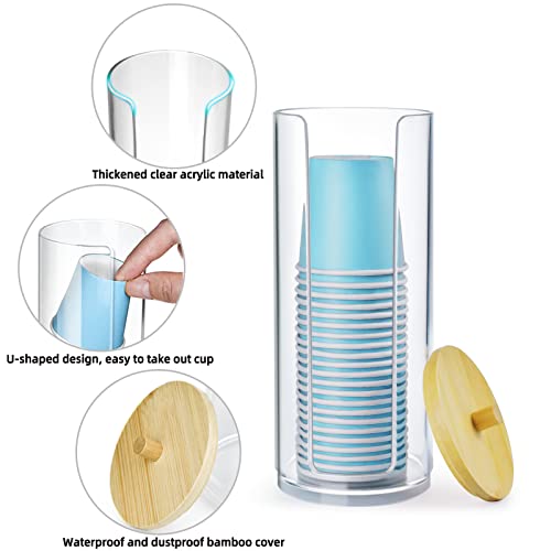 Iwntwy Bathroom Cup Dispenser, Mouthwash Cups Holder Fit For 3Oz Small Cup, Disposable Paper Cups Dispenser With Bamboo Lid For Rinsing Cups On Bathroom Vanity Countertops (1 Pack) #TOP2