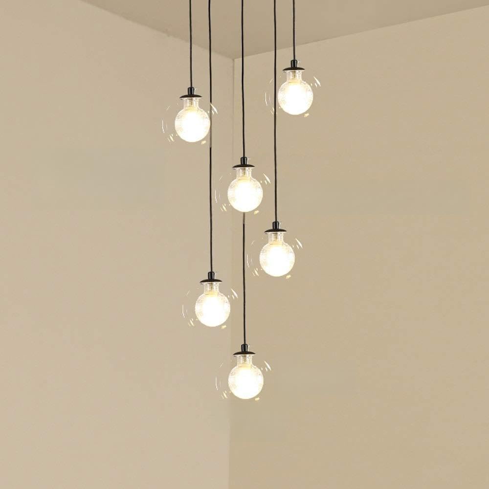 SXECAEPS Modern creative chandelier Staircase Modern Minimalist Small Duplex Living Room Long Creative Personality Villa Apartment Rotating Stairwell Lamp 6 Ball 30x150cm (Color : Clear)