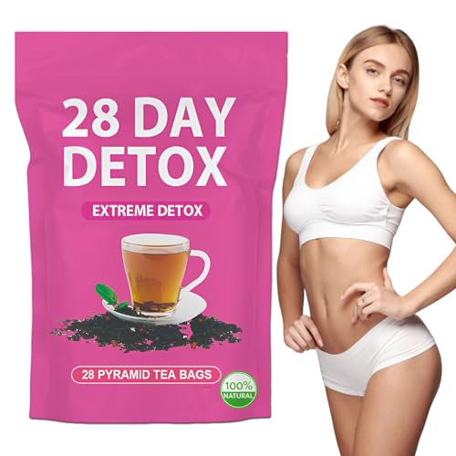 28 Jours Detox Tea Maigrir, Mélange de Plantes pour le Bien-Être avec Extrait de Thé Oolong, Tisane Sans Caféine, Aromatisée à la Pêche, Favorise la Perte de Poids, la Digestion