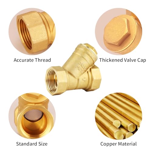 Image of BORDSTRACT Brass Strainer 1 inch BSPP Female Thread Y Shaped Brass Strainer Valve Connector for Working Environment of Water, Gas and Oil (DN25)