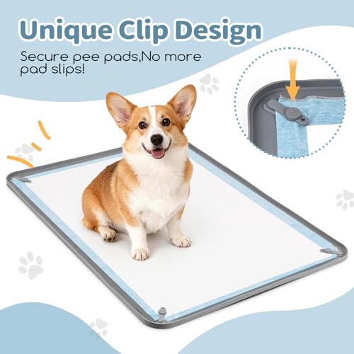 Image of Pee Pad Holder for Dogs,25 x 36 Inch Dog Potty Tray with Silicone Clips Dog Puppy Pad Tray,Non-Slip Leak-Proof High Edge Silicone Puppy Pee Tray Mat for Home Floor Protection