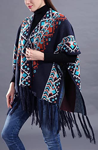 Bonnorth Women's Shawl Vintage Knit Poncho Capes With Tassel Blanket Wrap Ruana for Fall Winter2